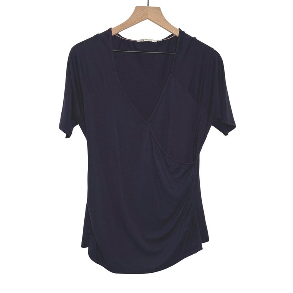 Boden Tops - Boden Wrap Top Navy Blue Surplice Short Sleeve Ruched V-Neck T0939 US 12